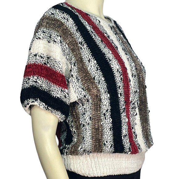 Vintage 80s Bonnie Bill Sz S Slouchy Pullover Knit Sweater Short Sleeves Striped - Picture 7 of 7